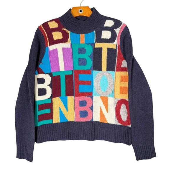 United Colors of Benetton 100% Wool Sweater Mock Neck Maximalist Colorful M - Picture 1 of 7